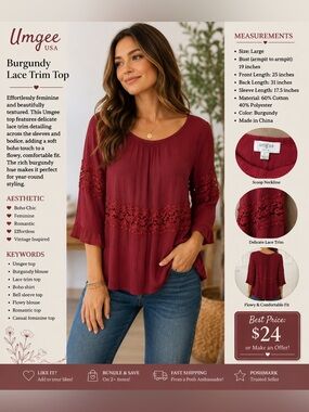 Umgee Red Lace-Trim Scoop Neck Tunic